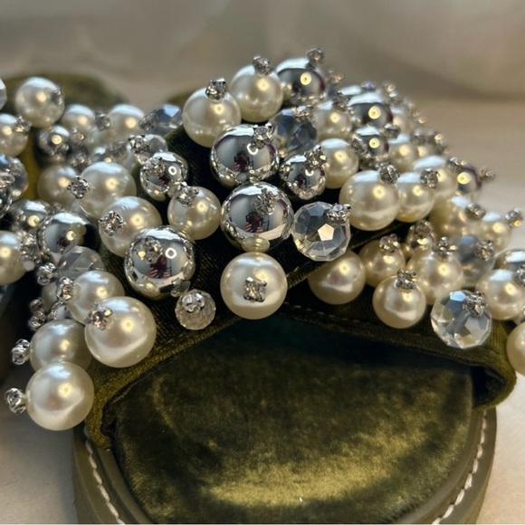 ZARA Velvet Platform Pearl Beaded Sandals - Picture 5 of 6